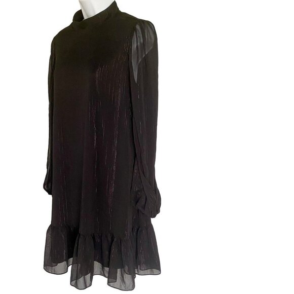 BCBG Paris Short Shift Dress Split Long Sleeves Black with Shimmer Women's Small - Picture 4 of 9